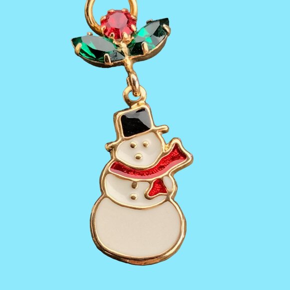Snowman Pinback Pin Brooch Rhinestone Holly Vintage Christmas Holiday Jewelry - Picture 6 of 6